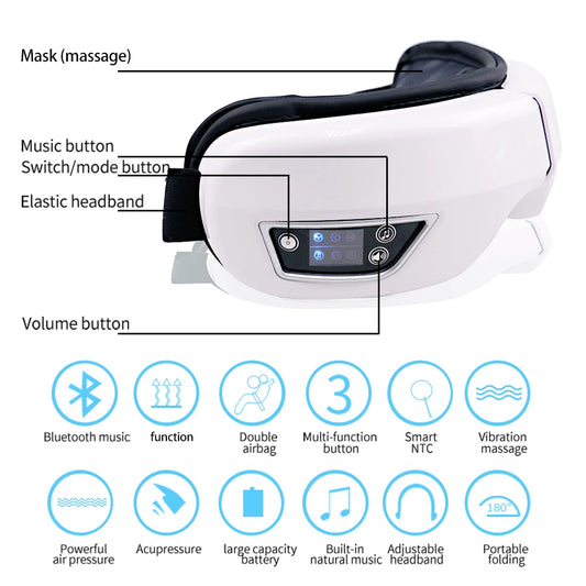6D Smart Eye Massager Vibration Airbag Compress Eye Care Instrument Bluetooth Music Eye Massage Glasses Eye Relax Fatigue.